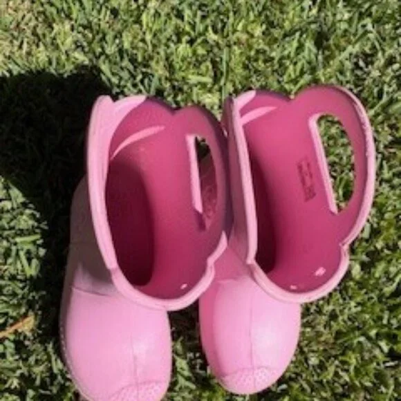 Crocs Kids Light Pink Rain Boots with Handles-Girls Size 12 - Picture 8 of 10